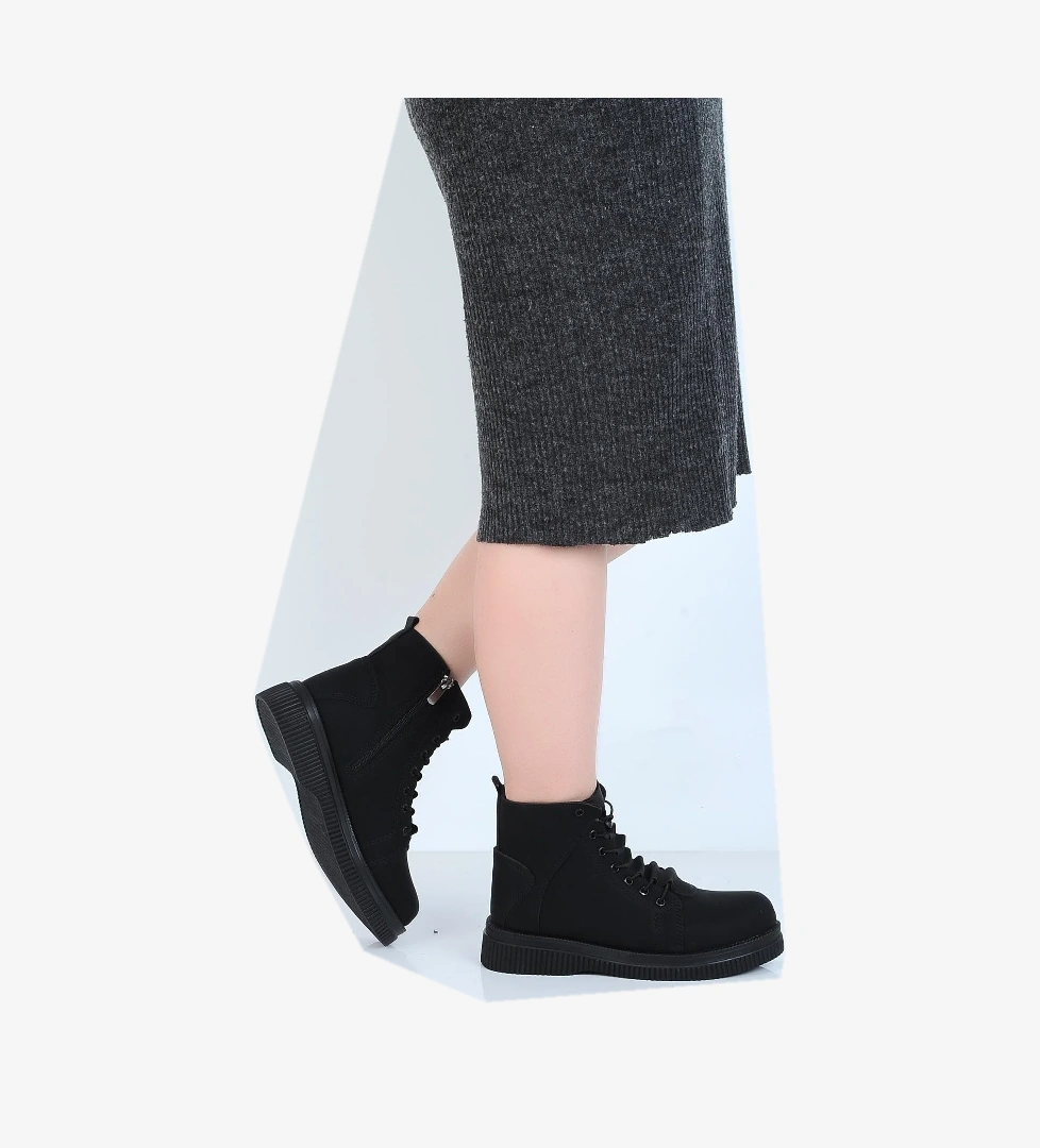 Twingo 845 Siyah Zümrüt Kürklü Kadın Düz Bot - Görsel 1