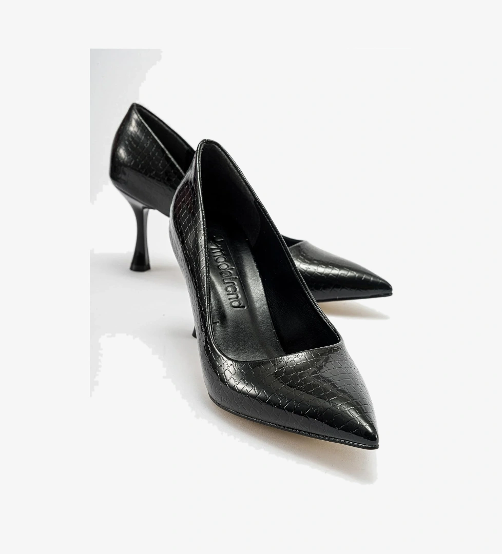 Kadın Stiletto Ayakkabı SİYAH KROKO
