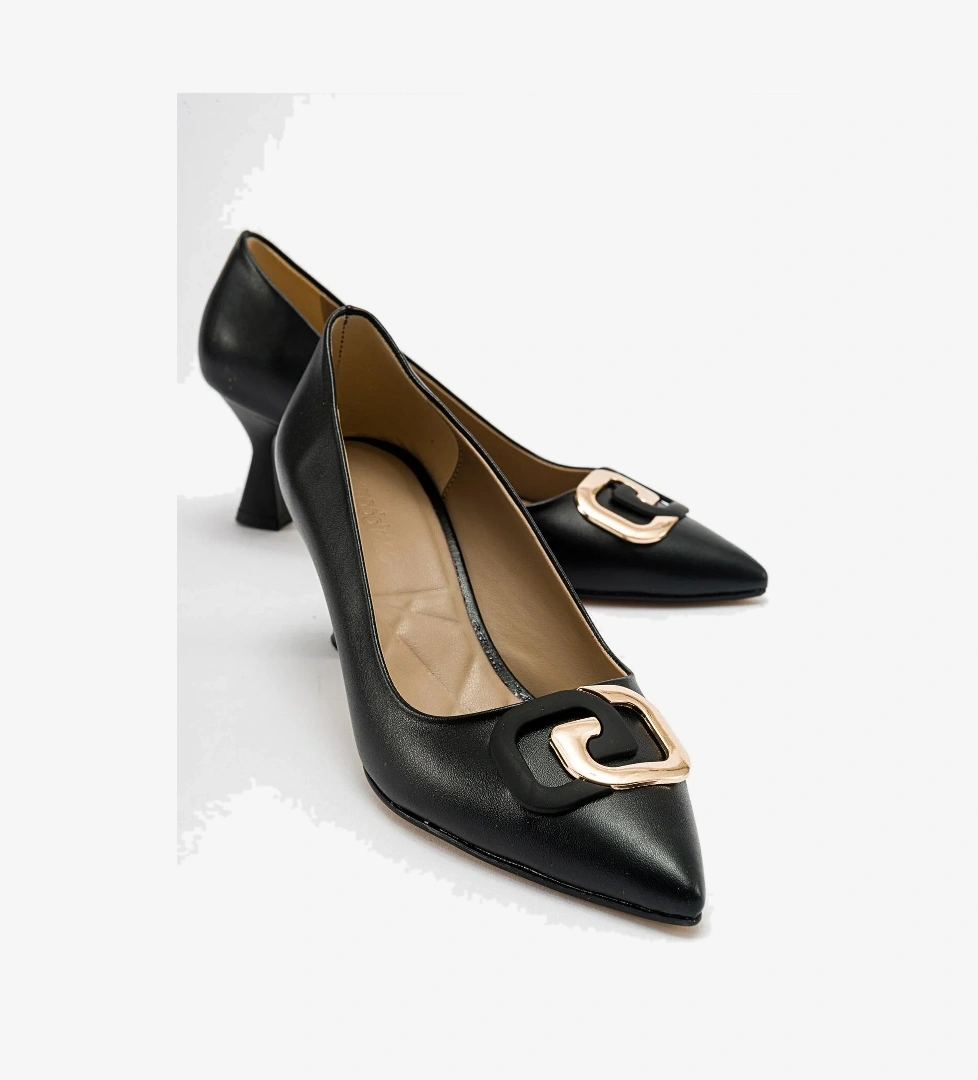 Tokalı Kadın Topuklu Ayakkabı SİYAH CİLT - Görsel 1