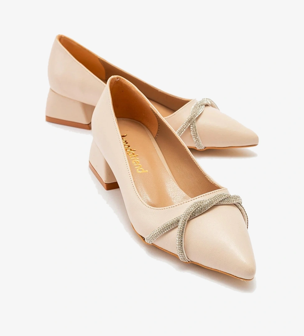 Çapraz Taşlı Kadın Topuklu Ayakkabı TEN CİLT