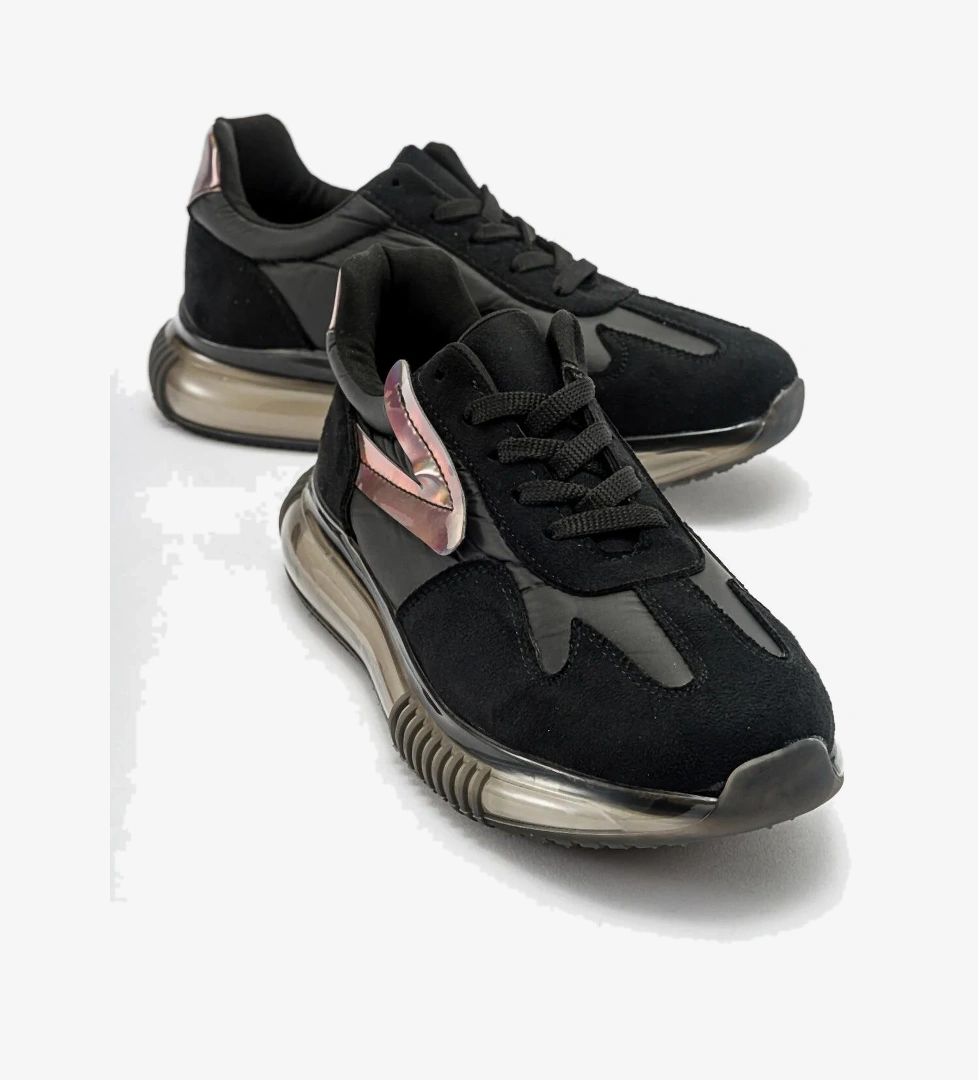 Şeffaf Taban Kadın Spor Ayakkabı SİYAH SÜET - Görsel 1