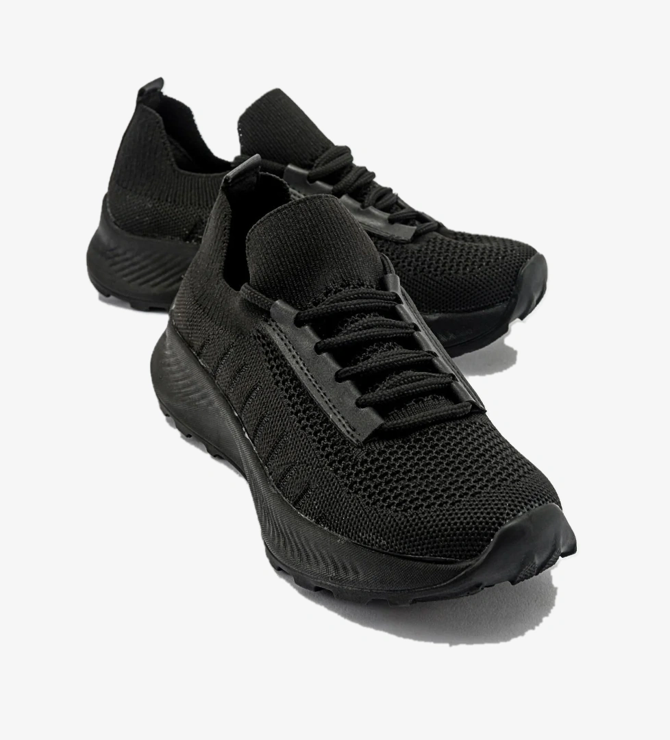 Ccway Bağcıklı Streç Triko Spor Kadın Ayakkabı Bot Si̇yah Gri̇ model görseli