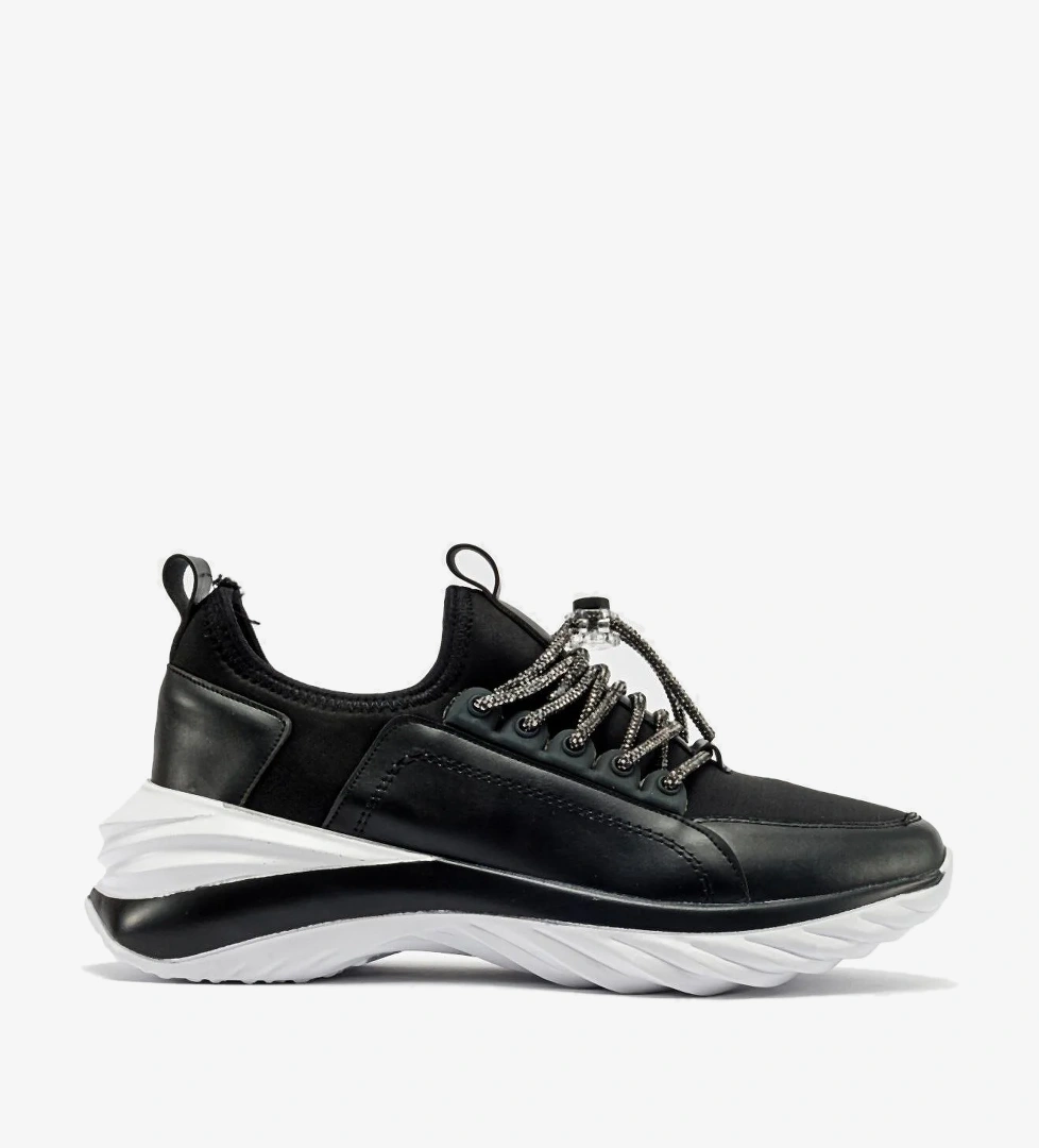 Taş Bağcıklı Kadın Spor Ayakkabı SİYAH BEYAZ