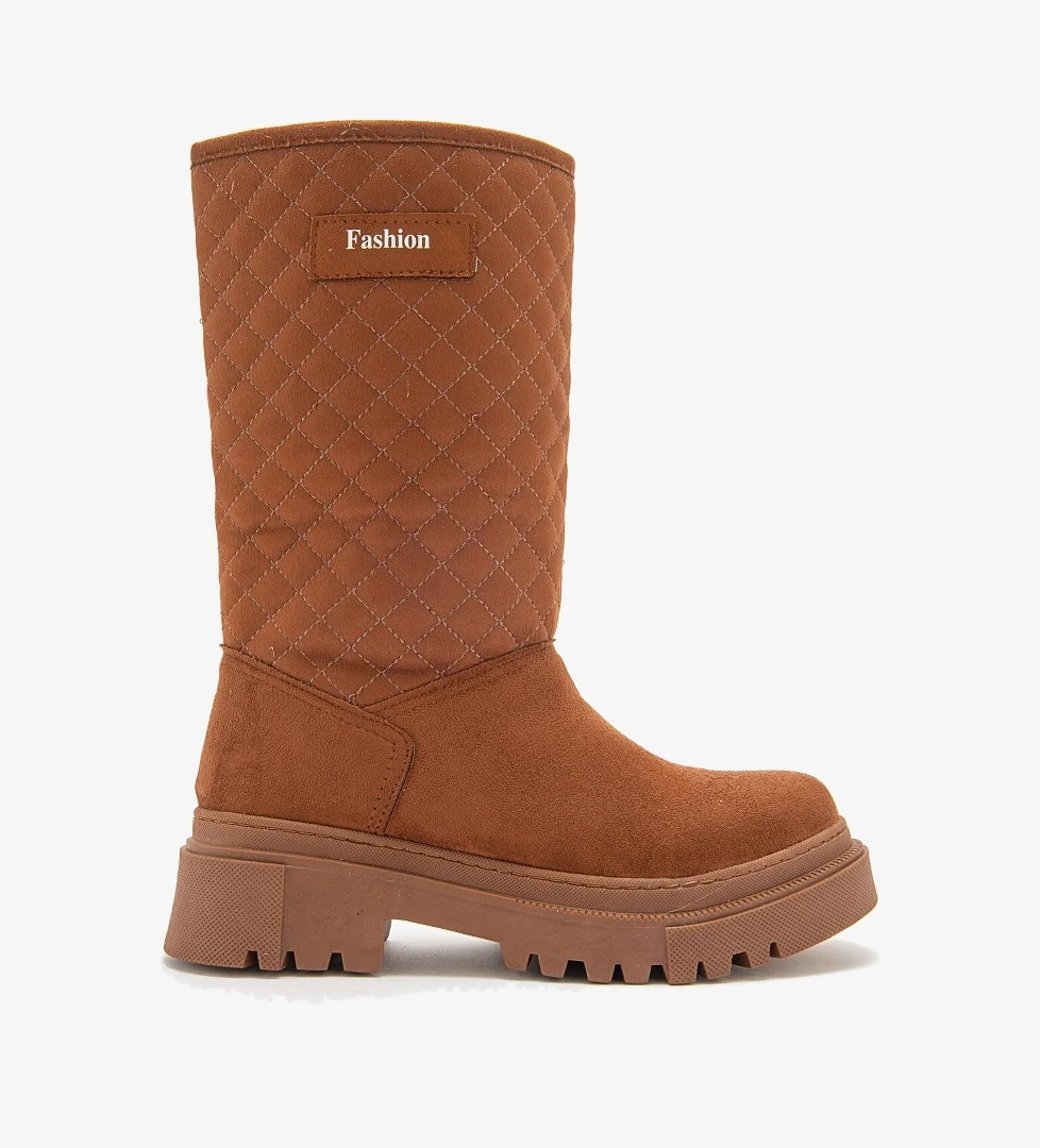 Ccway Kaydırmaz Kapitoneli Kadın Çizme Krem Taba Süet Zümrüt model görseli