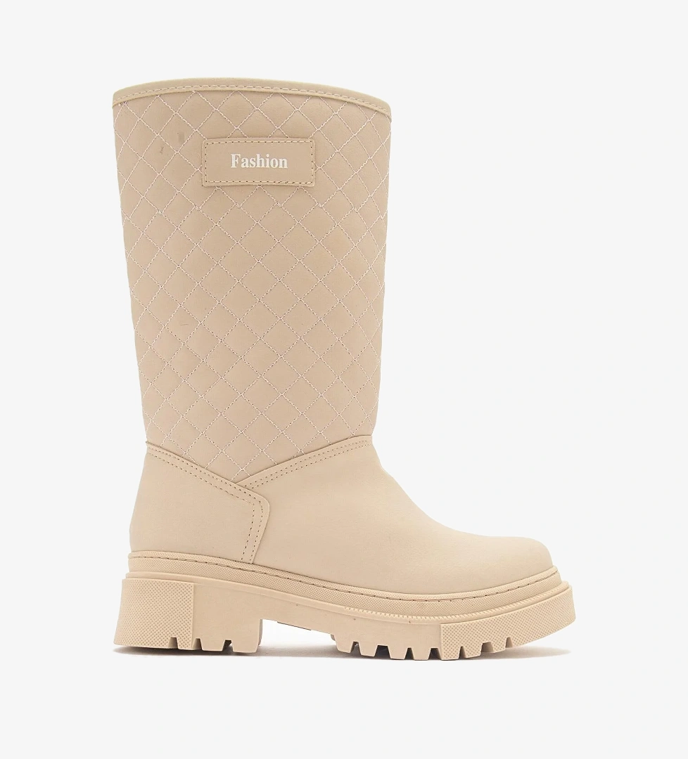 Kaydırmaz Kapitoneli Kadın Çizme KREM ZÜMRÜT