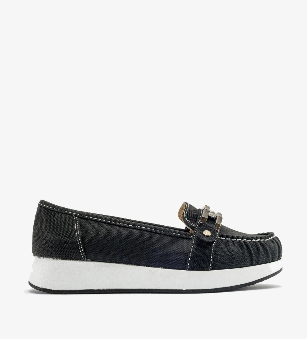 Kare Tokalı Babet SİYAH KOT - Görsel 1