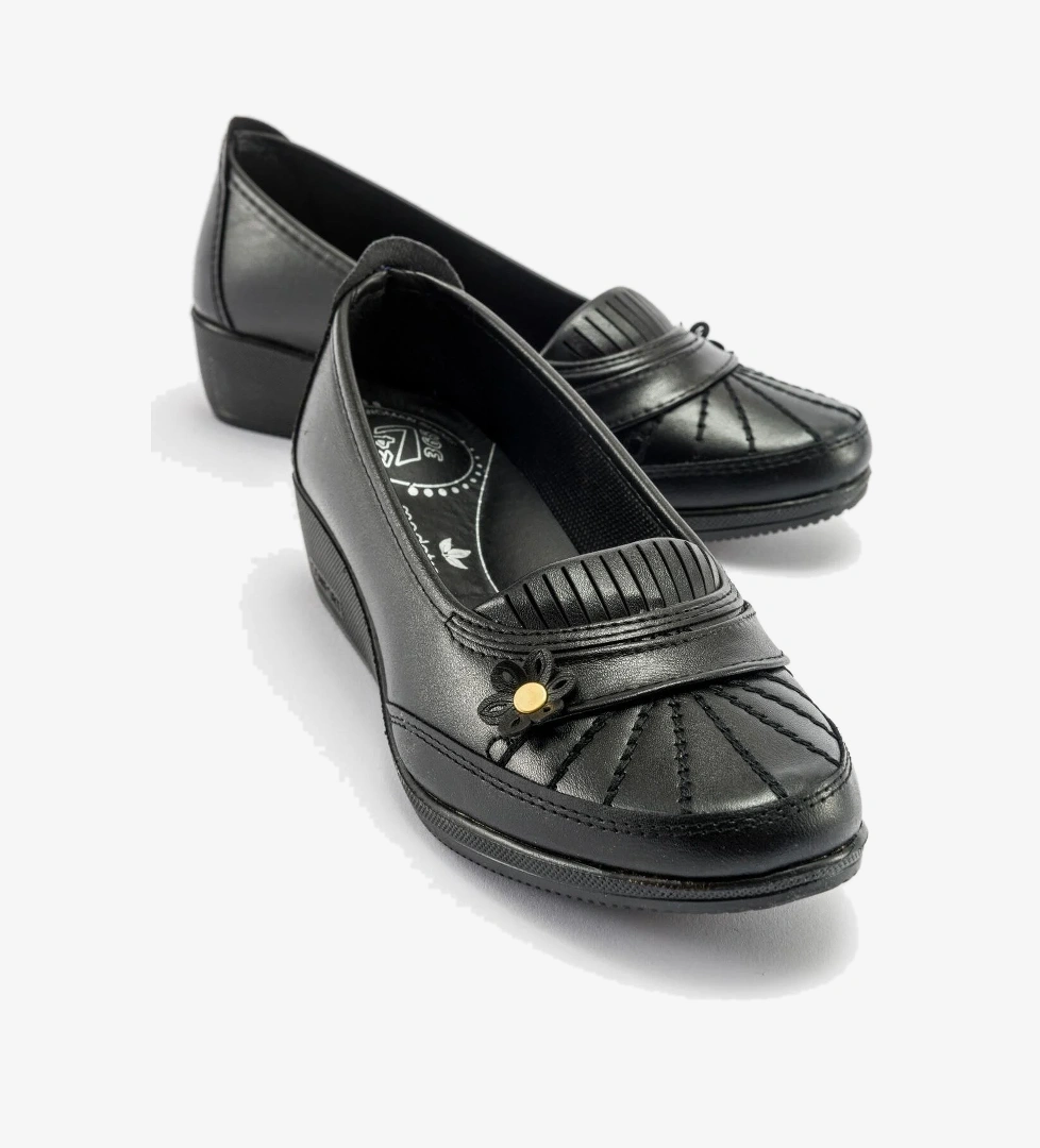 Yan Çiçekli Kadın Babet SİYAH CİLT SİYAH - Görsel 1