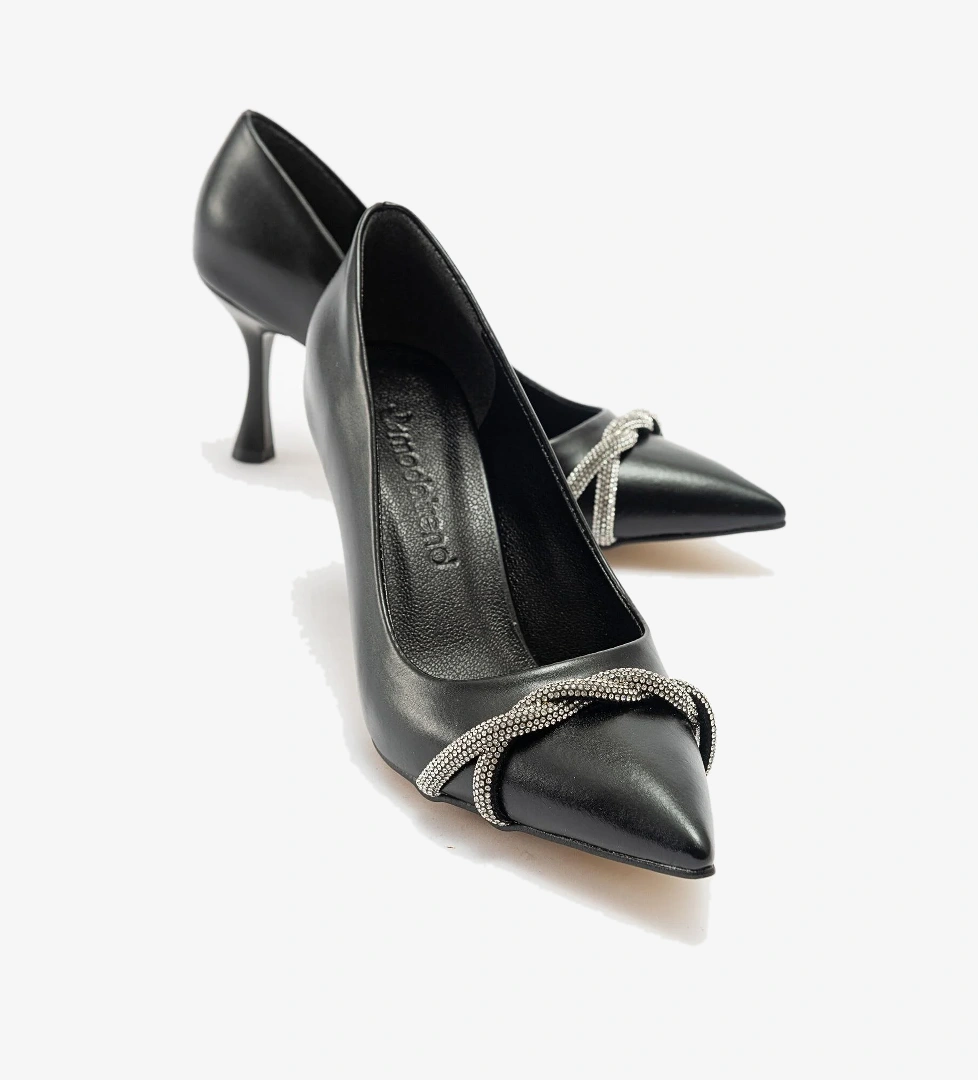 Kadın Dolama Taşlı Stiletto SİYAH CİLT - Görsel 1