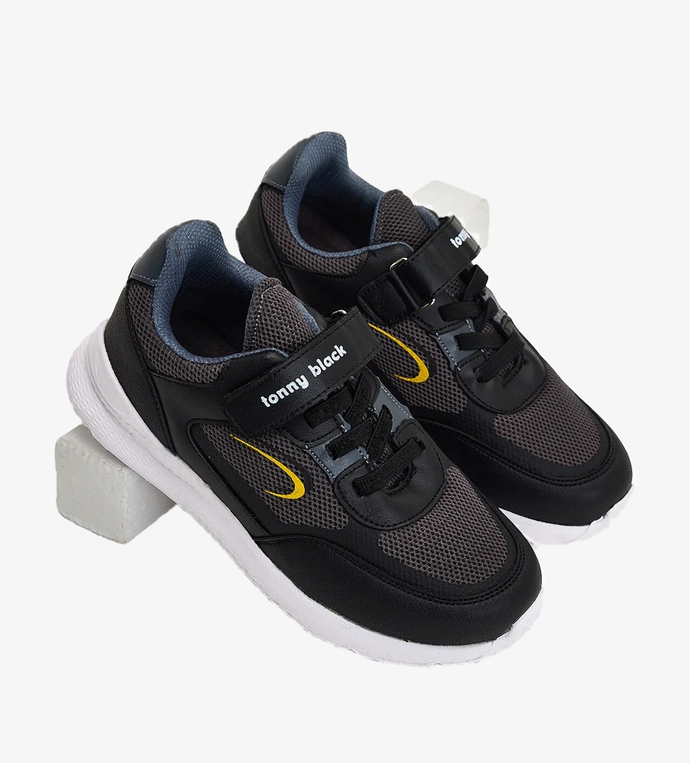 Çocuk Unisex Füme Siyah Faylon Taban Cırtlı Çocuk Ayakkabı - Görsel 1