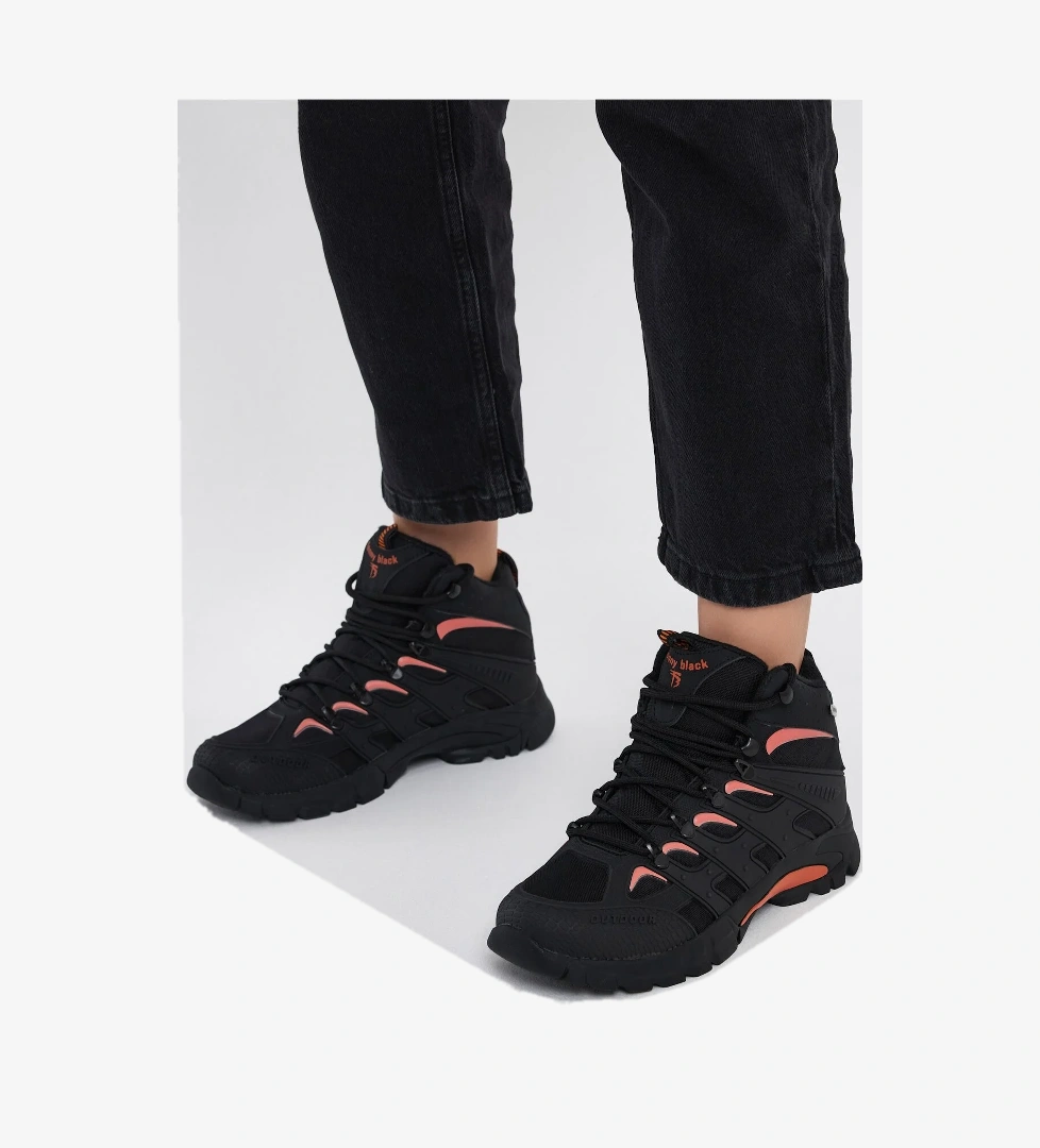 Unisex Siyah Turuncu Rahat Kalıp Suı İtici Özellikli Bağcıklı Unisex Bot