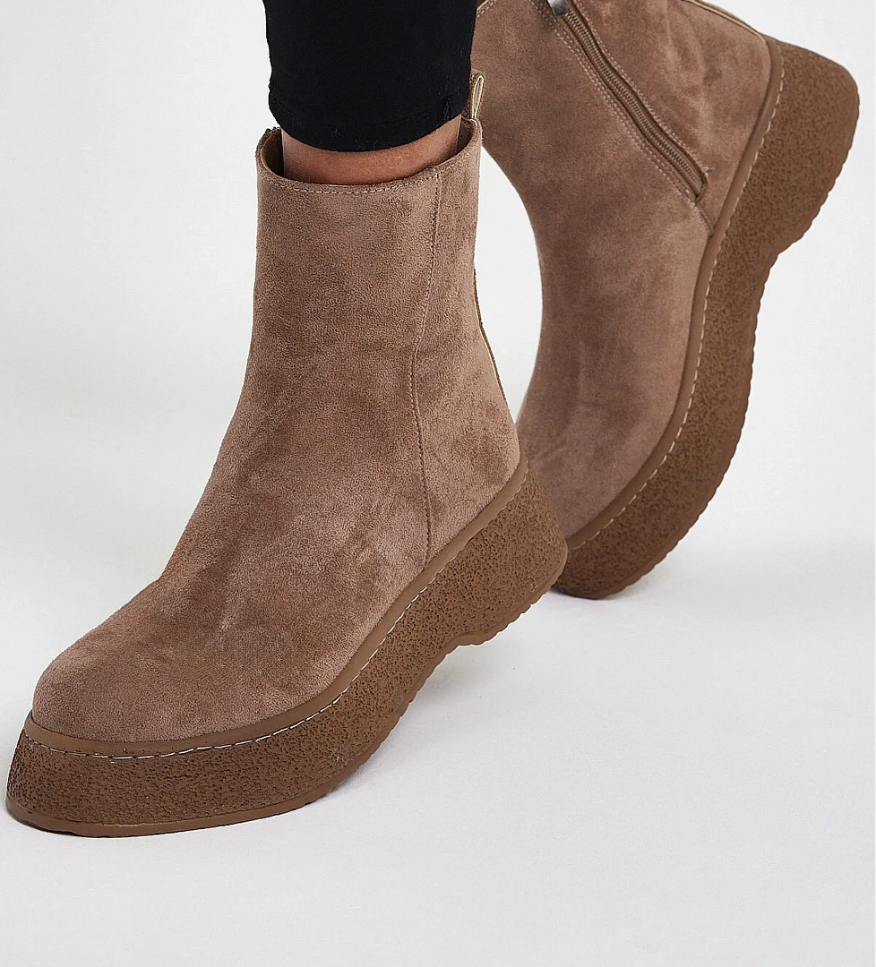 Kadın Vizon Süet Yüksek Poli Taban Fermuarlı Süet Bot