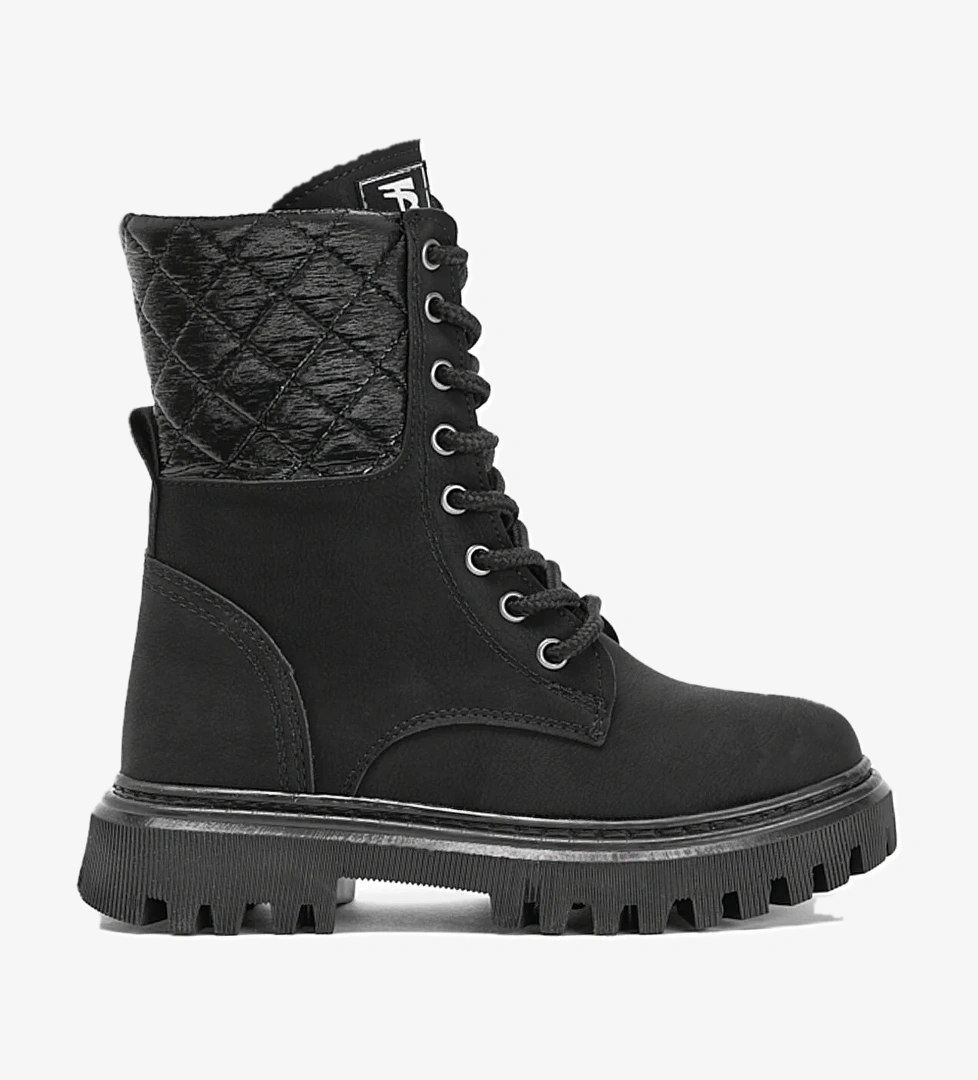 Kız Çocuk Siyah Termo Taban Kapitone Detaylı Bağcıklı ve Fermuarlı Uzun Bot - Görsel 1