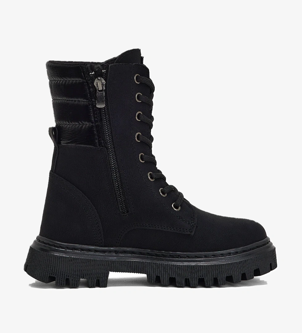 Tonny Black Kız Çocuk Siyah Termo Taban Yanı Kapitone Desenli Bağcıklı Ve Fermuarlı Bot model görseli