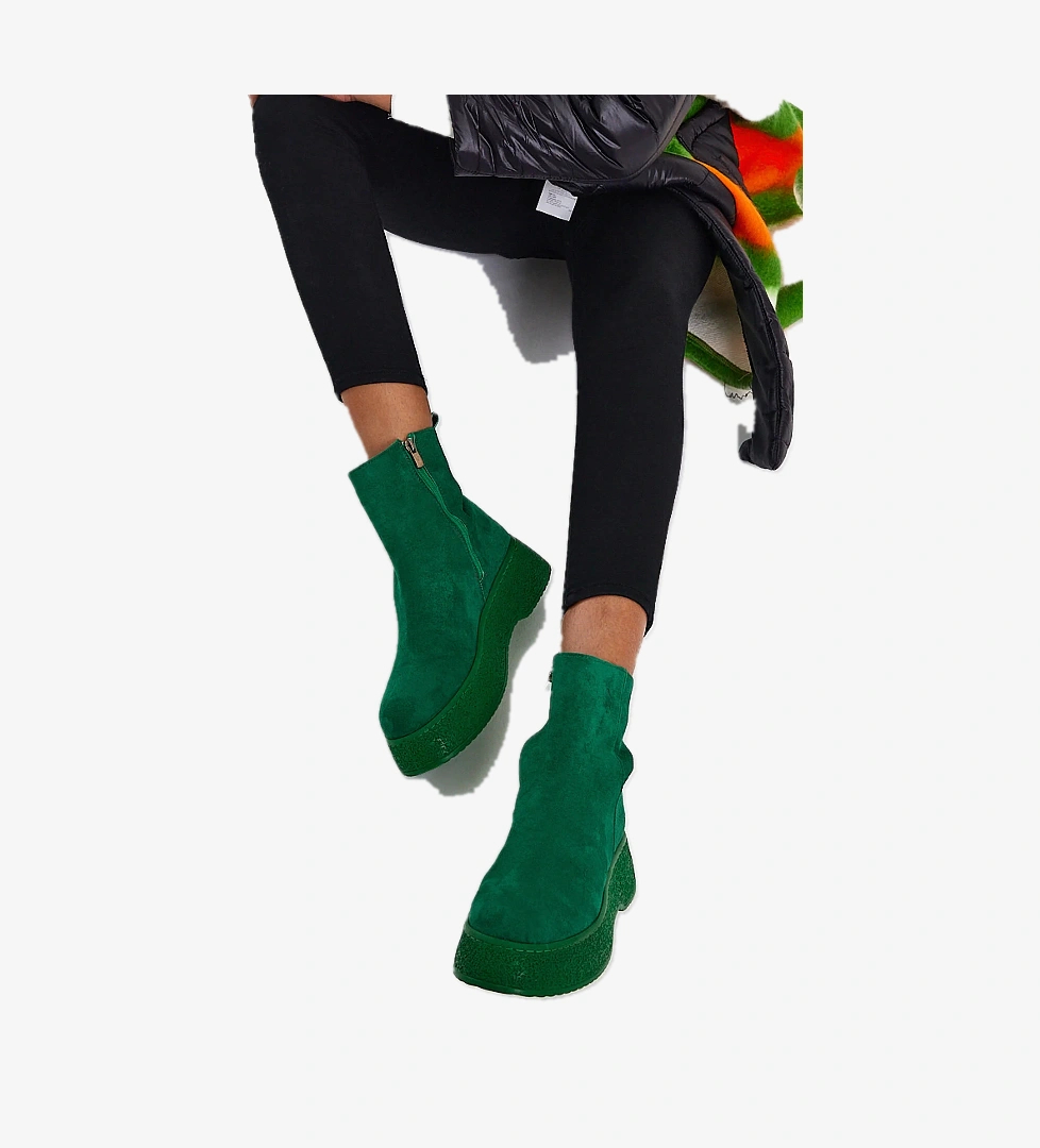 Kadın Yeşil Süet Yüksek Poli Taban Fermuarlı Süet Bot