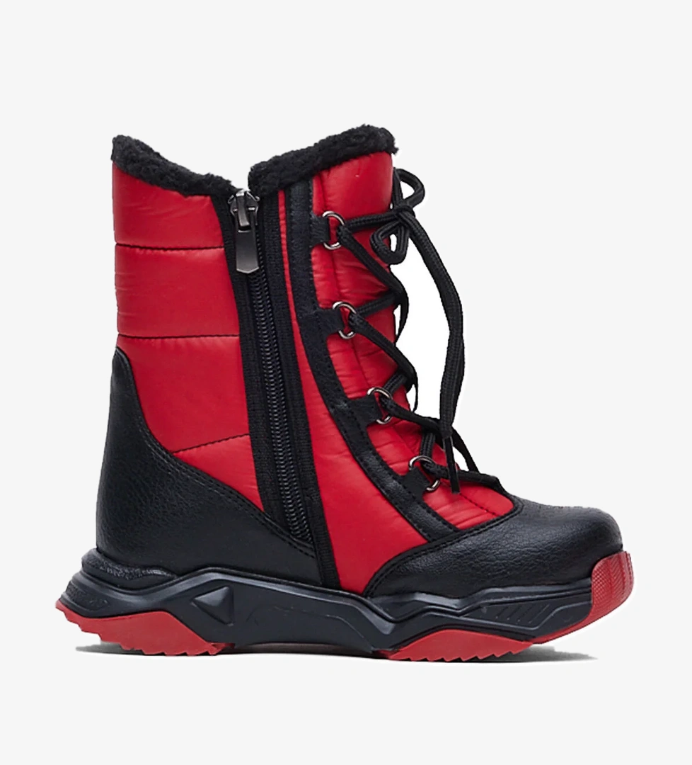 Tonny Black Çocuk Unisex Siyah Kırmızı Yeşil Termo Taban Önü Bağcıklı Kar Botu model görseli