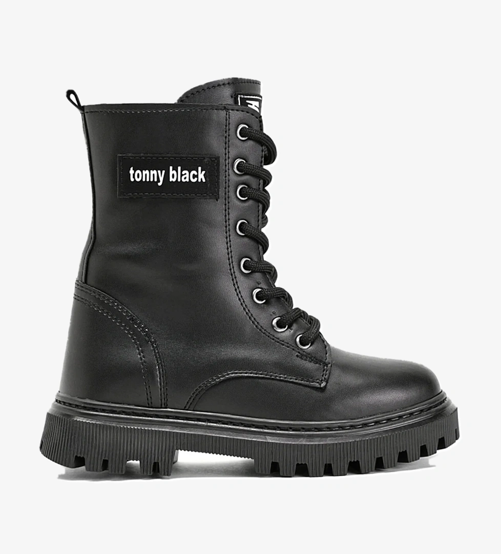 Kız Çocuk Siyah Cilt Termo Taban Önü Bağcıklı Uzun Bot - Görsel 1