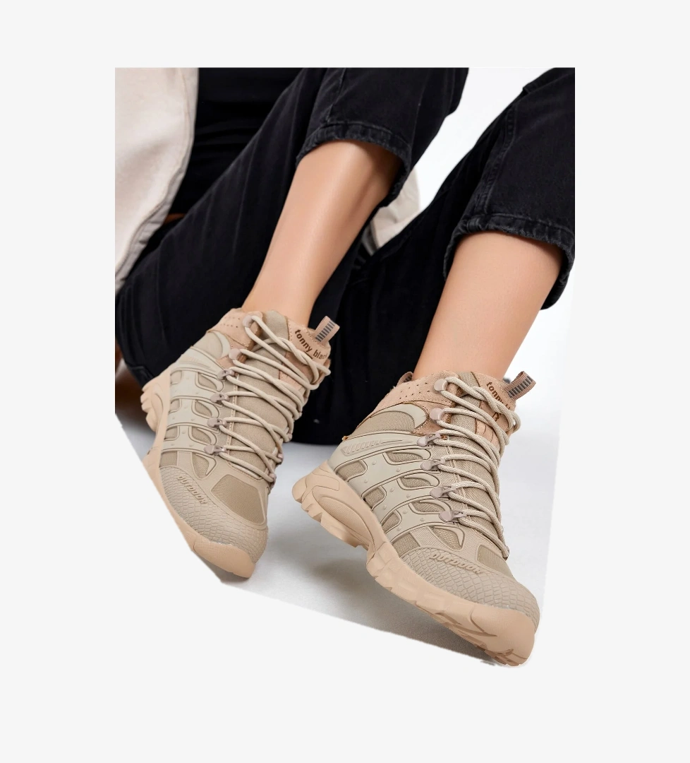 Unisex Bej Rahat Kalıp Suı İtici Özellikli Bağcıklı Unisex Bot