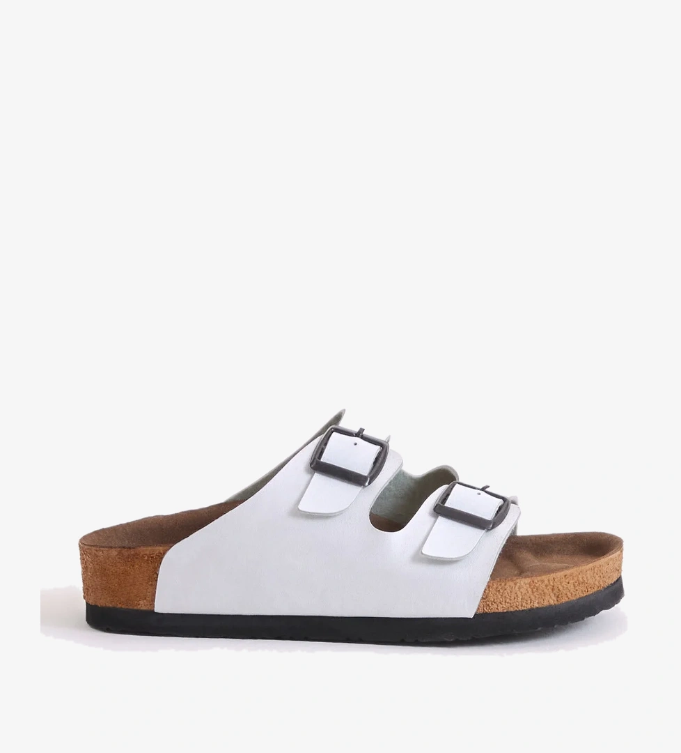 Çocuk Unisex Beyaz Rahat Kalıp Poli Taban Çift Tokalı Nubuk Sandalet