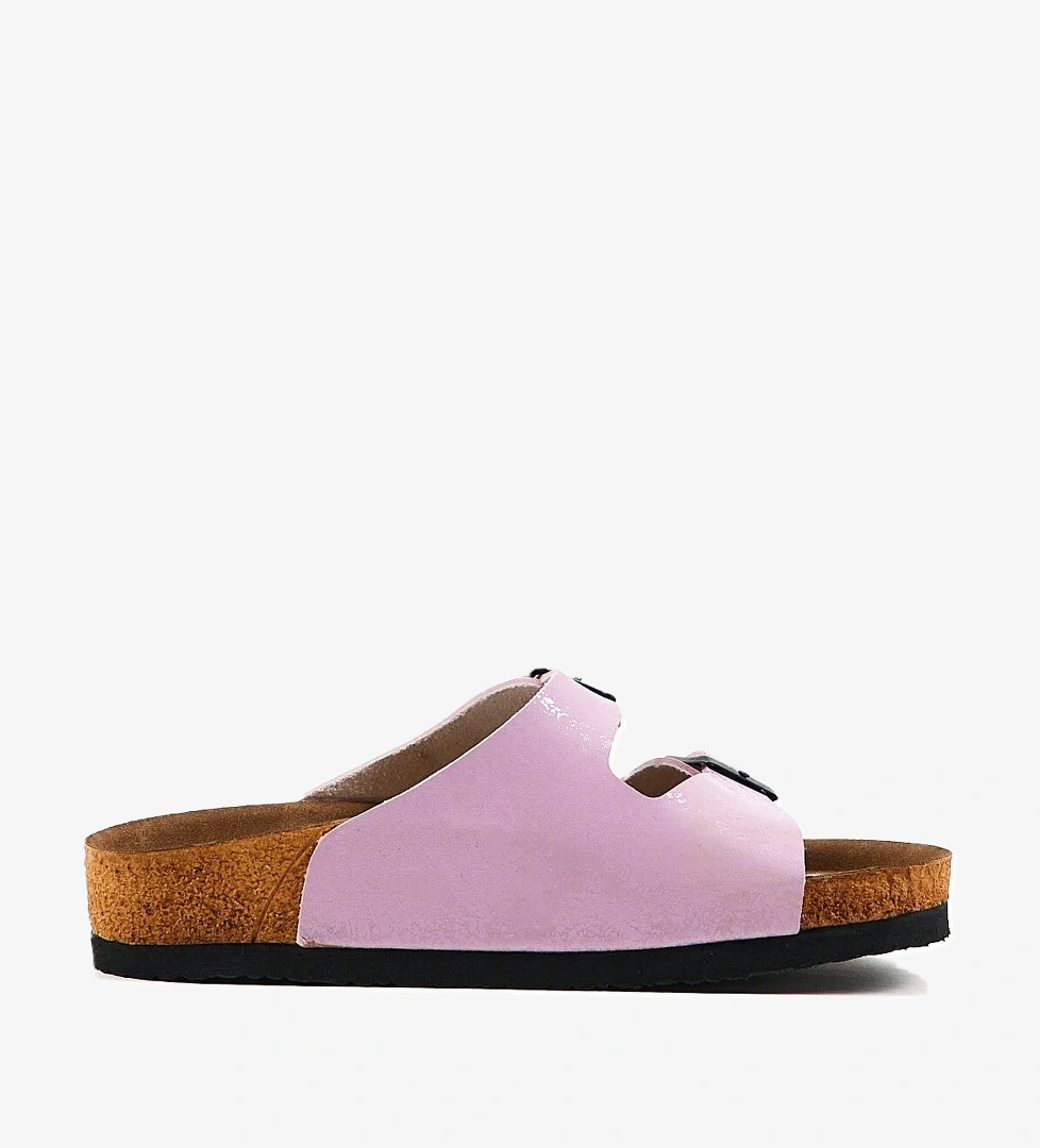 Çocuk Unisex Lila Rahat Kalıp Poli Taban Çift Tokalı Nubuk Sandalet