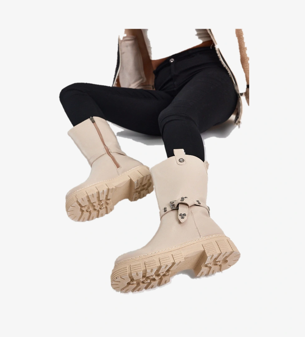 Tonny Black Kadın Nude Cilt Rahat Kalıp Yüksek Taban Tokalı Fermuarlı Çizme model görseli