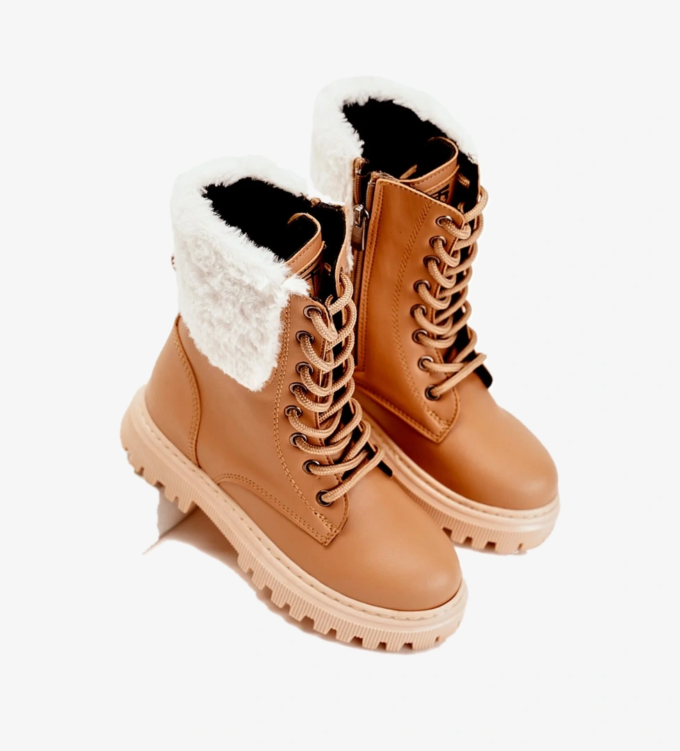 Kız Çocuk Nude Termo Taban Kürk Detaylı Bağcıklı ve Fermuarlı Uzun Bot