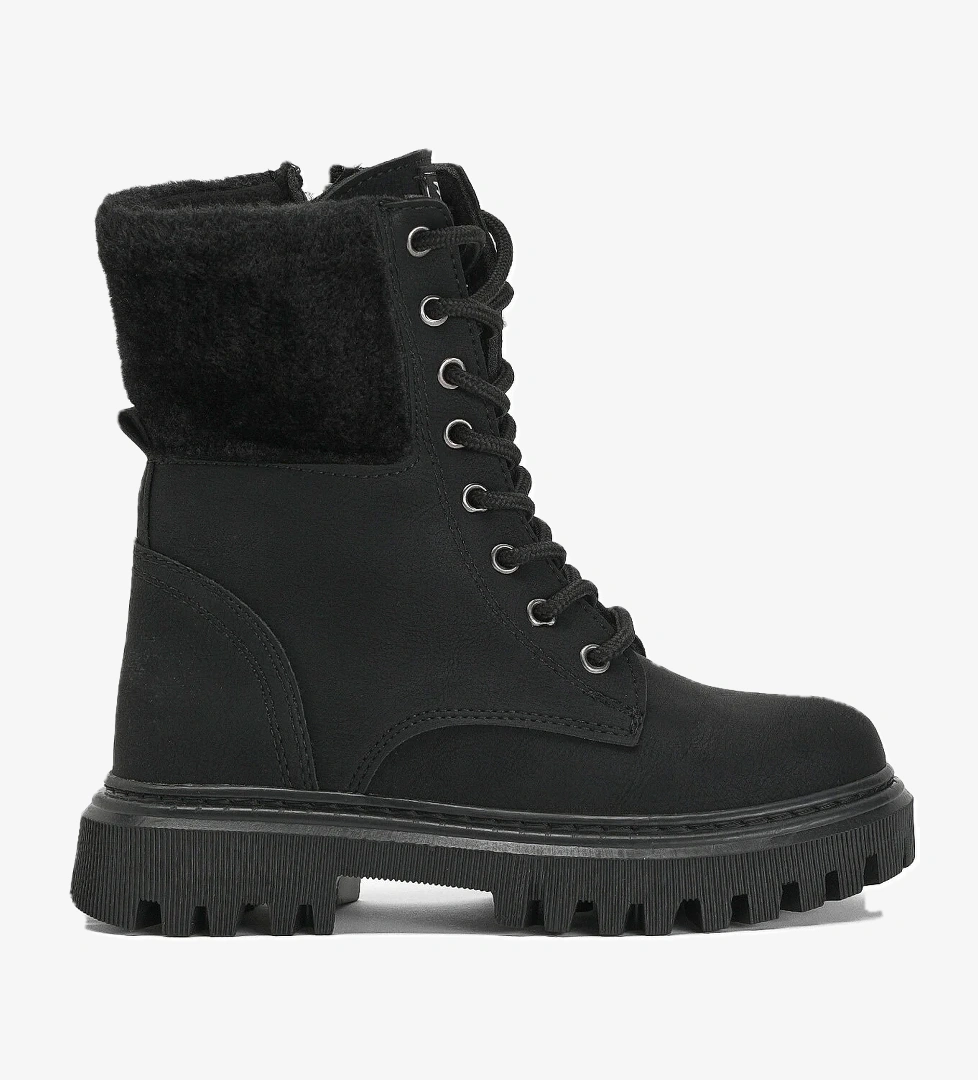 Kız Çocuk Siyah Termo Taban Kürk Detaylı Bağcıklı ve Fermuarlı Uzun Bot - Görsel 1