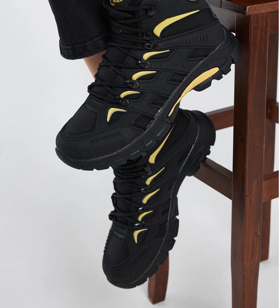 Unisex Siyah Sarı Rahat Kalıp Suı İtici Özellikli Bağcıklı Unisex Bot