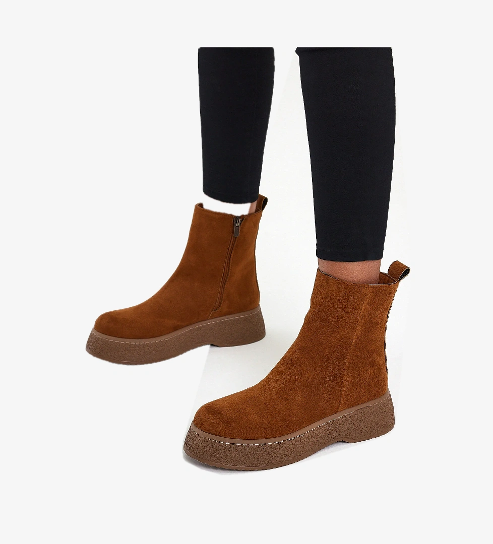 Kadın Taba Süet Yüksek Poli Taban Fermuarlı Süet Bot