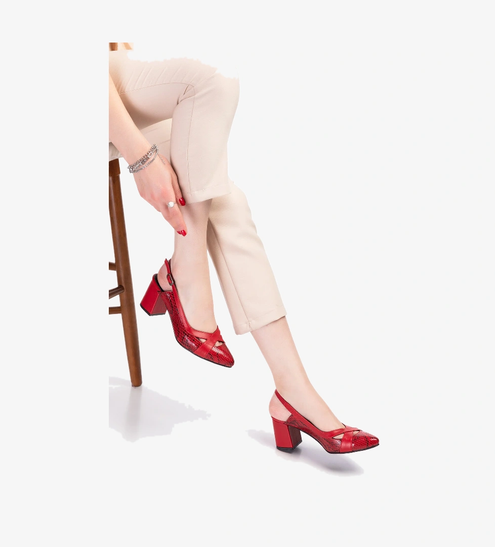 Gondol Hakiki Deri Yılan Desen Ayrıntılı Topuklu Ayakkabı şhn.0738