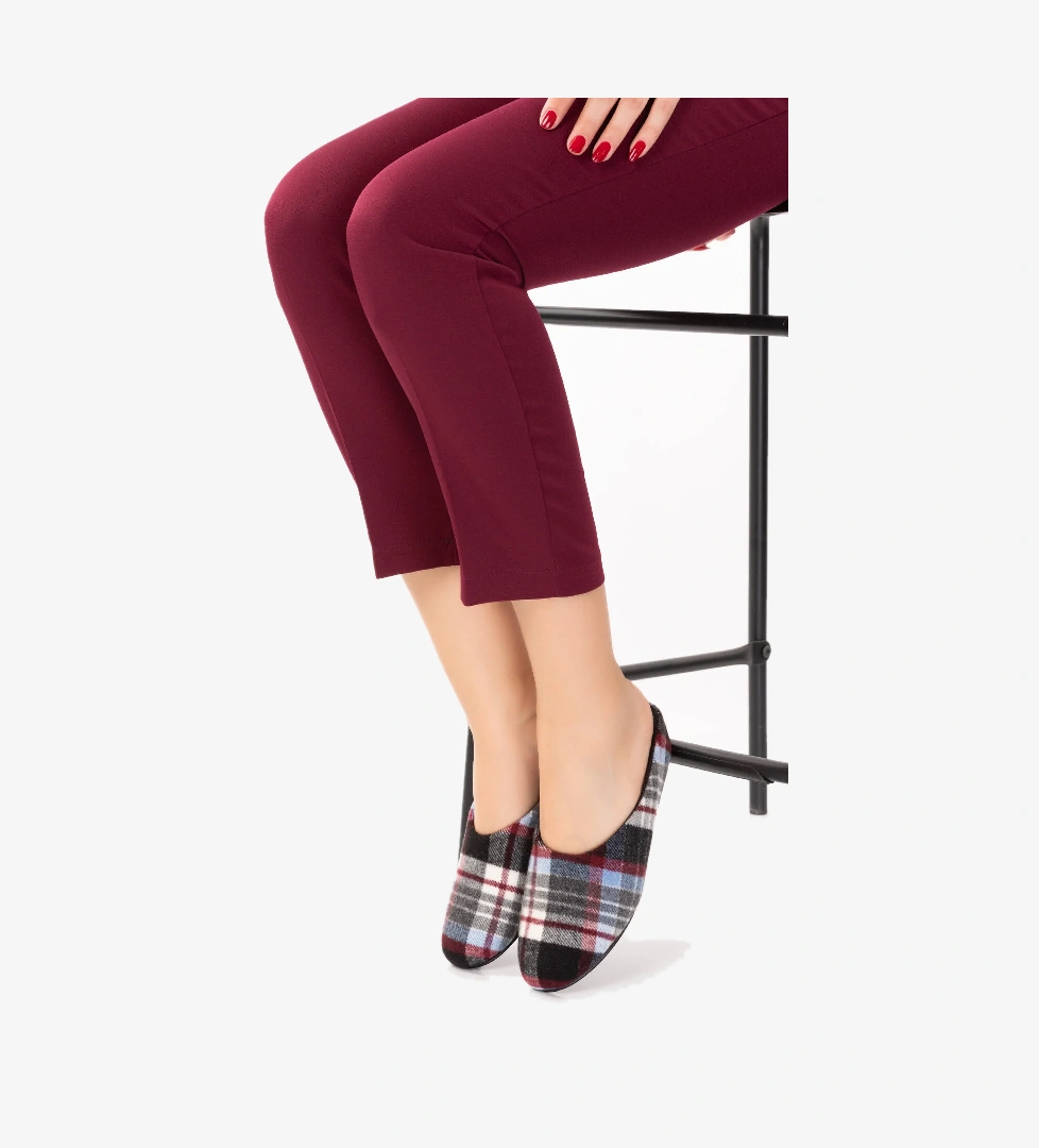 Gondol İçi Deri Ekose Desenli Ev Terliği mik.580 - Görsel 1