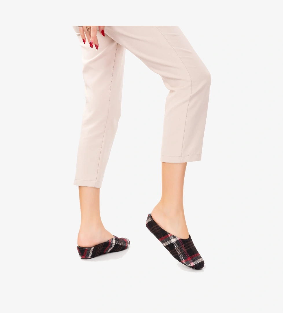 Gondol İçi Deri Ekose Desenli Ev Terliği mik.580