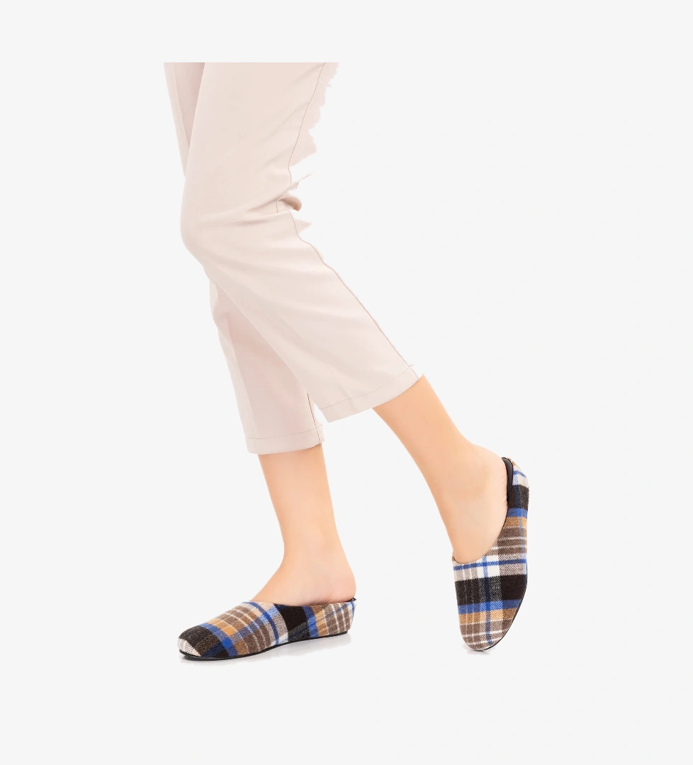 Gondol İçi Deri Ekose Desenli Ev Terliği mik.580