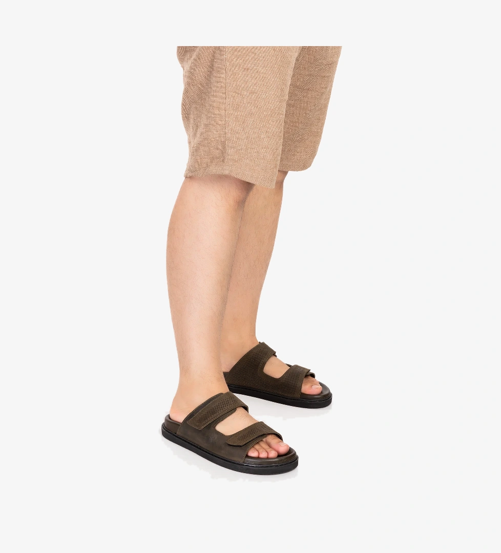 Gondol Erkek Hakiki Deri Cırtlı Ayarlanabilir Rahat Terlik esm.616 - Görsel 1