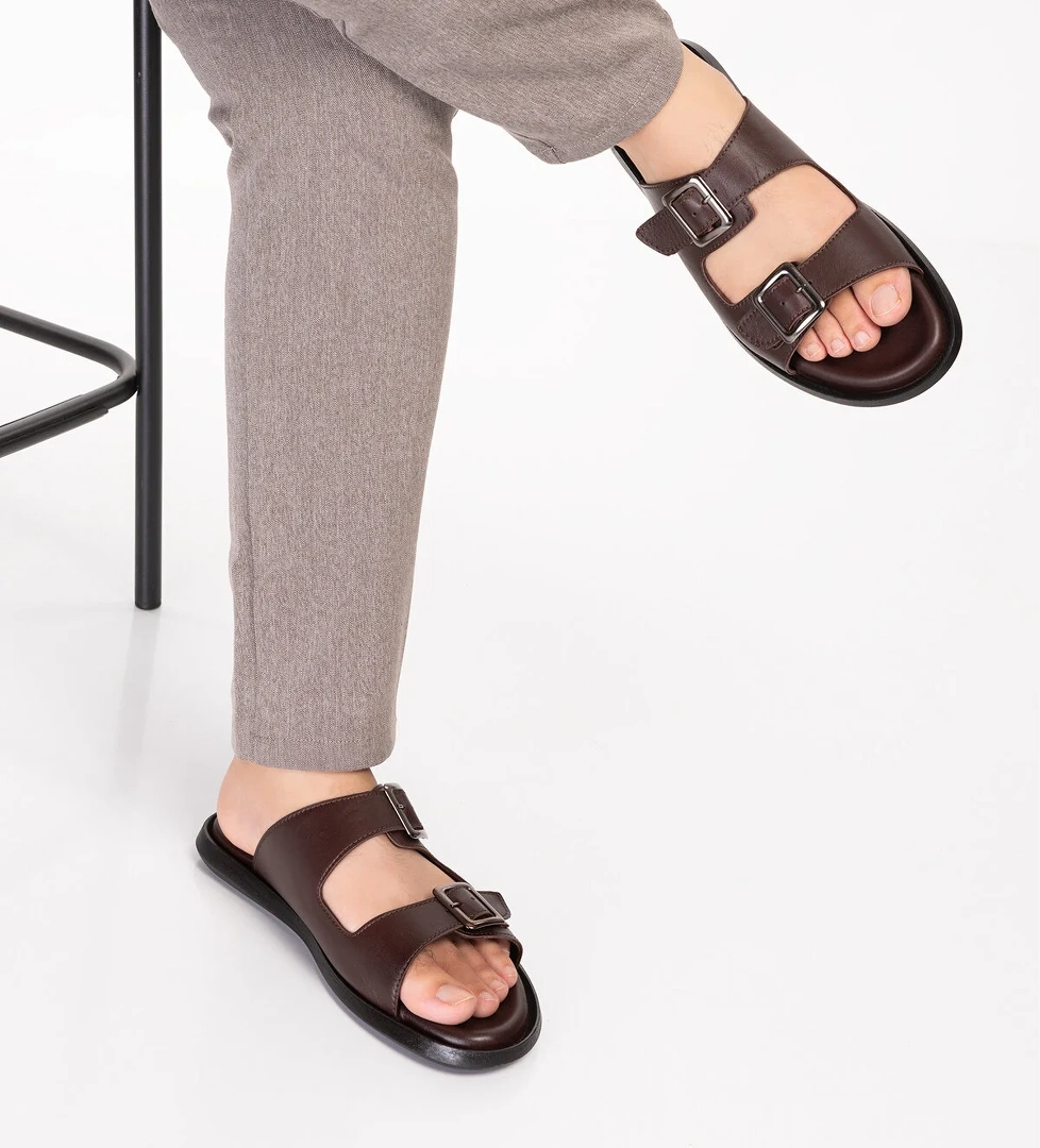 Gondol Erkek Hakiki Deri Günlük Klasik Tokalı Terlik esm.610 - Görsel 1