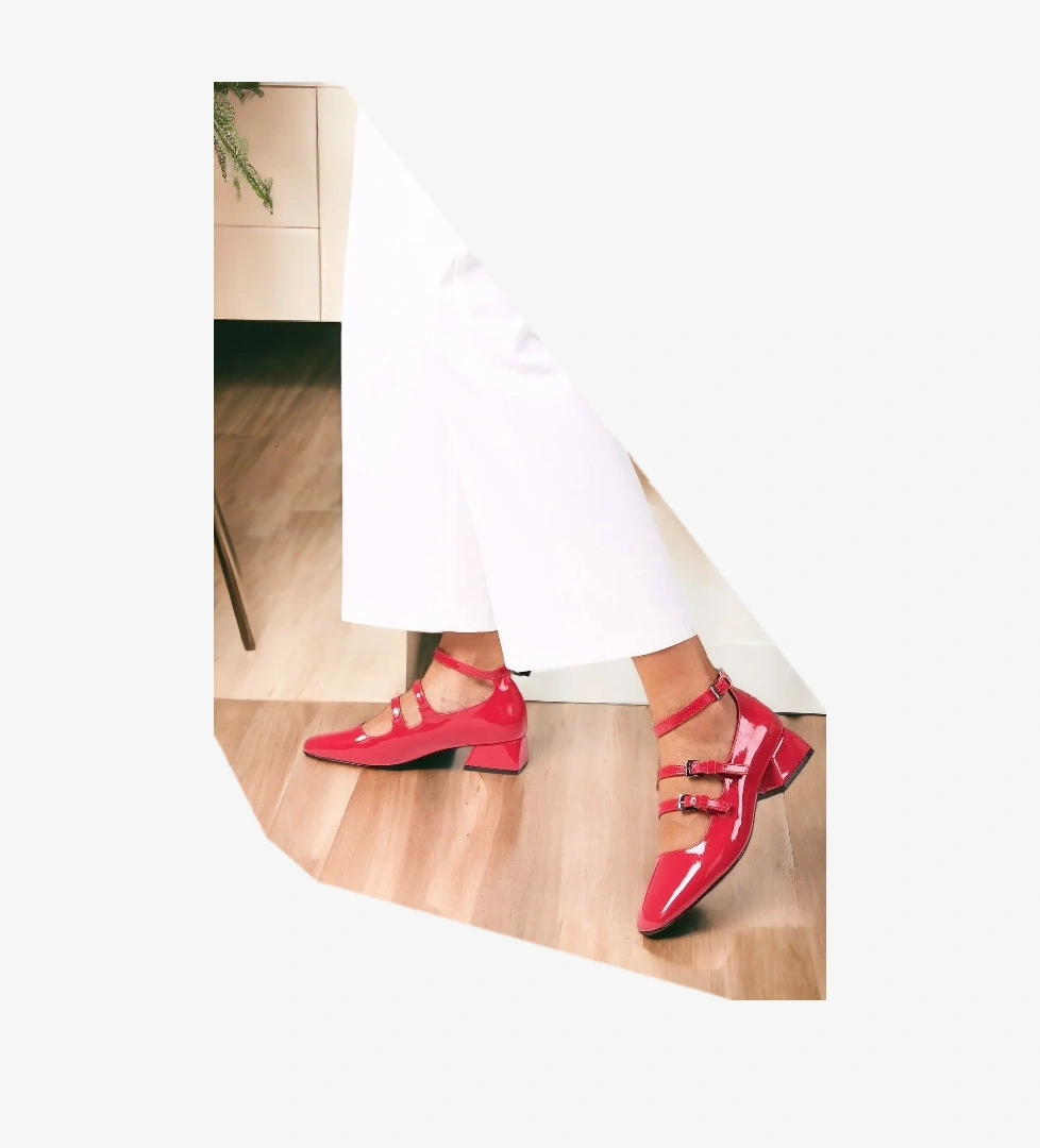 Tinda Bordo Rugan Küt Burun Topuklu Günlük Ayakkabı - Görsel 1