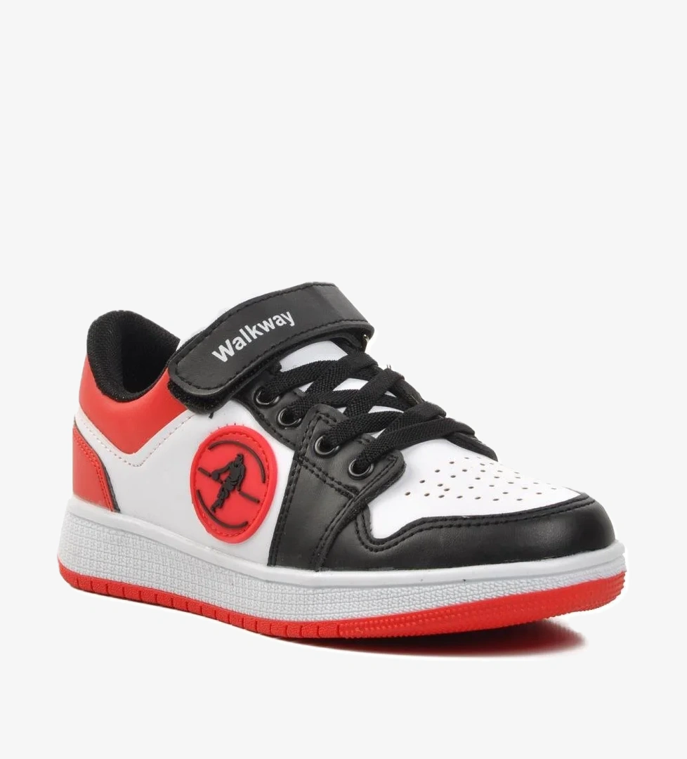 Sloga-F Siyah-Beyaz-Kırmızı Cırtlı Çocuk Sneaker - Görsel 1