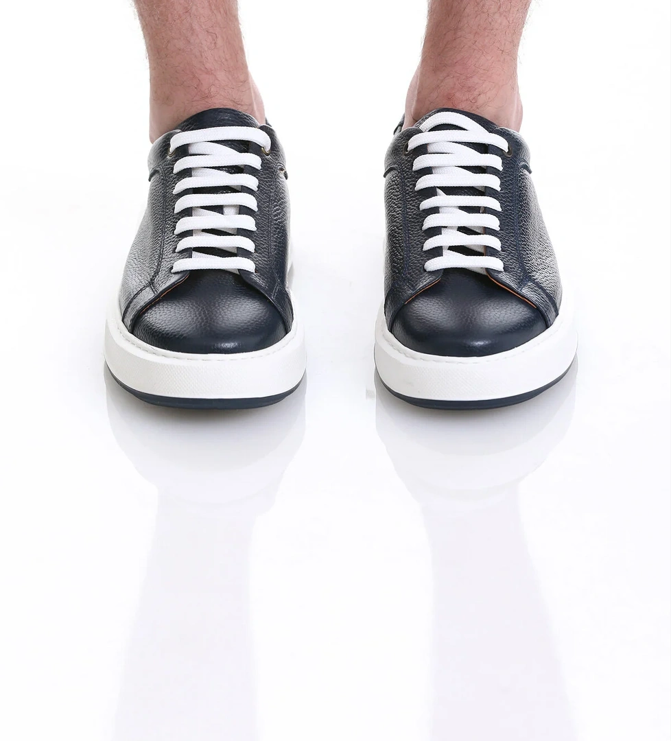 Lacivert Casual Bağcıklı Deri Sneakers