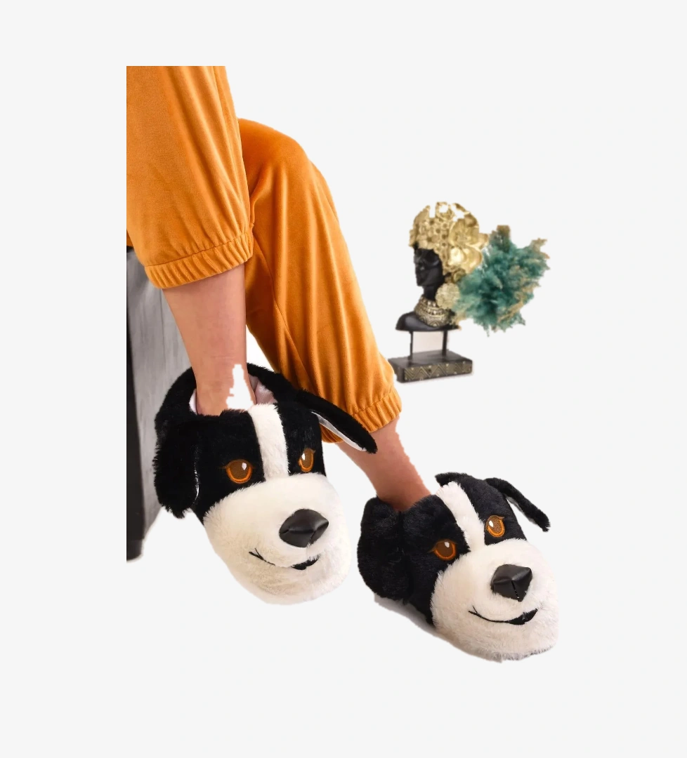 Odesa Ayakkabi Market Unisex Köpek Figürlü Gri Taba Peluş Panduf Hayvanlı Ev Botu model görseli