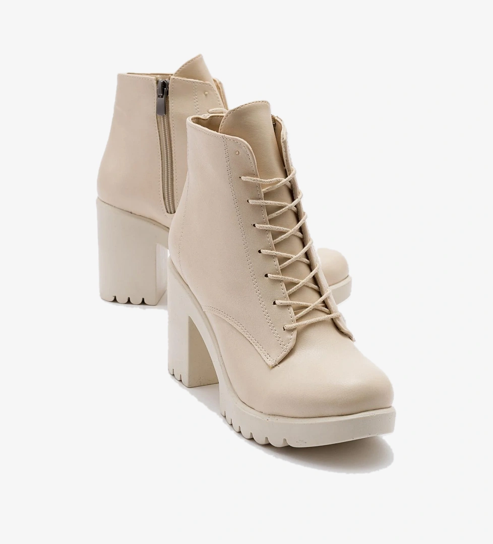 Bağcıklı Kadın Topuklu Bot TEN CİLT TEN