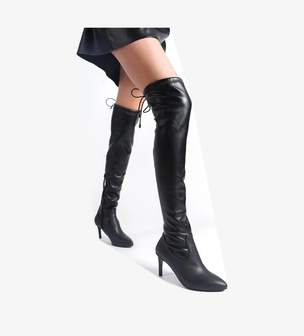 Modabuymuş Chaiten Siyah Streç Dizüstü İnce Topuklu Esnek Çorap Çizme model görseli