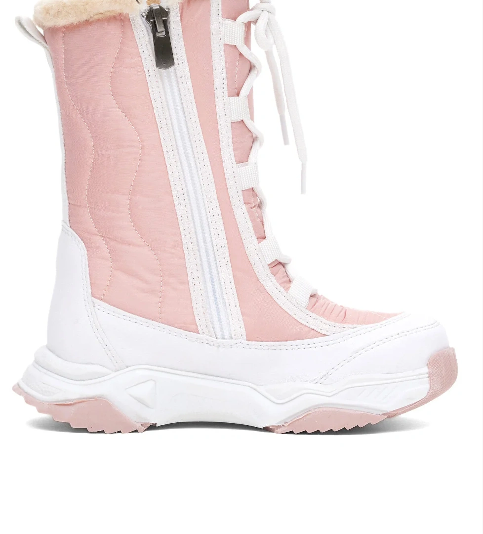 Çocuk Unisex Beyaz Pembe Rahat Kalıp Spor Taban Bağcık Detaylı Kar Botu - Görsel 1