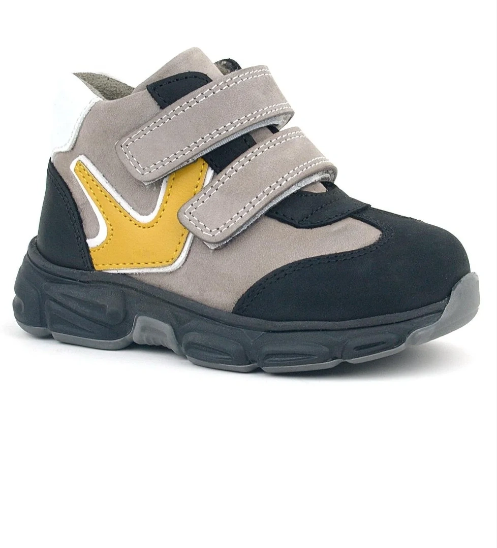 Hakiki Deri Gri Siyah Bebek Spor Bot Ayakkabı - Görsel 1