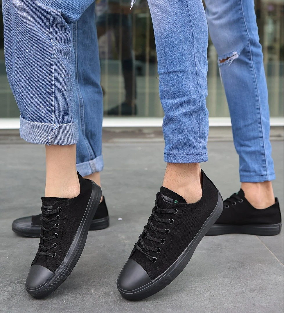 Unısex Siyah Siyah Garantili Ortopedik Keten Günlük Kullanım Sneaker Ayakkabı X-STAR-7284