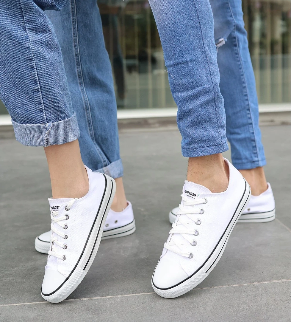 Unısex Beyaz Beyaz Garantili Ortopedik Keten Günlük Kullanım Sneaker Ayakkabı X-STAR-7284