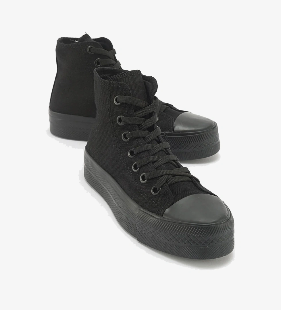 Ccway Ccway Kalın Tabanlı Uzun Keten Kadın Spor Ayakkabı Si̇yah Beyaz model görseli