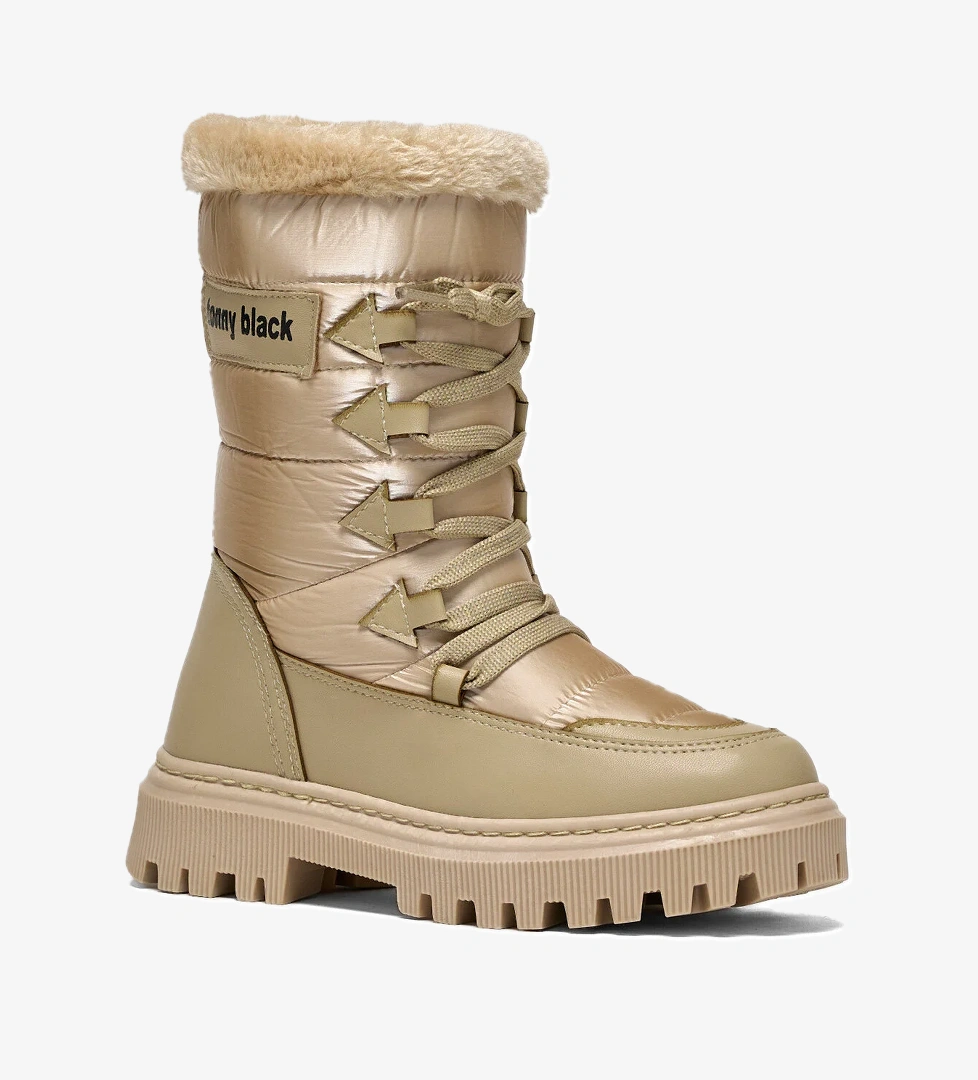 Çocuk Unisex Nude Termo Taban Önü Bağcıklı Kar Botu