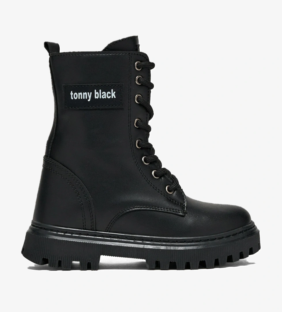 Çocuk Unisex Siyah Termo Taban Önü Bağcıklı Kar Botu - Görsel 1