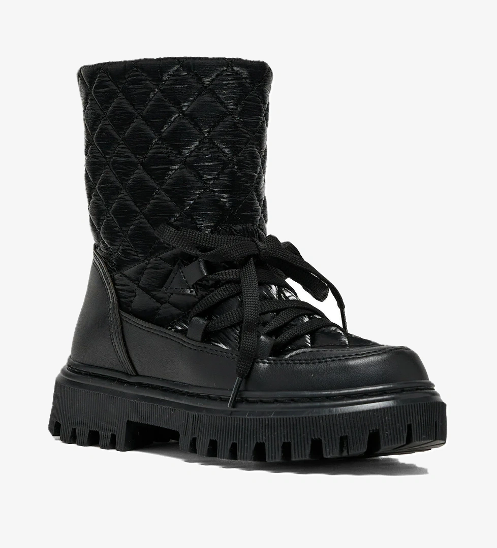 Çocuk Unisex Siyah Termo Taban Kapitone Dikişli Fermuar Detaylı Kar Botu