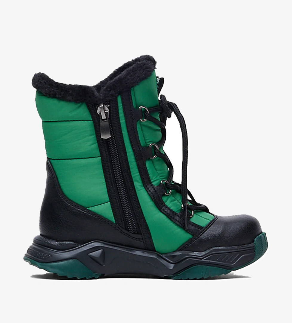 Tonny Black Çocuk Unisex Siyah Yeşil Termo Taban Önü Bağcıklı Kar Botu model görseli