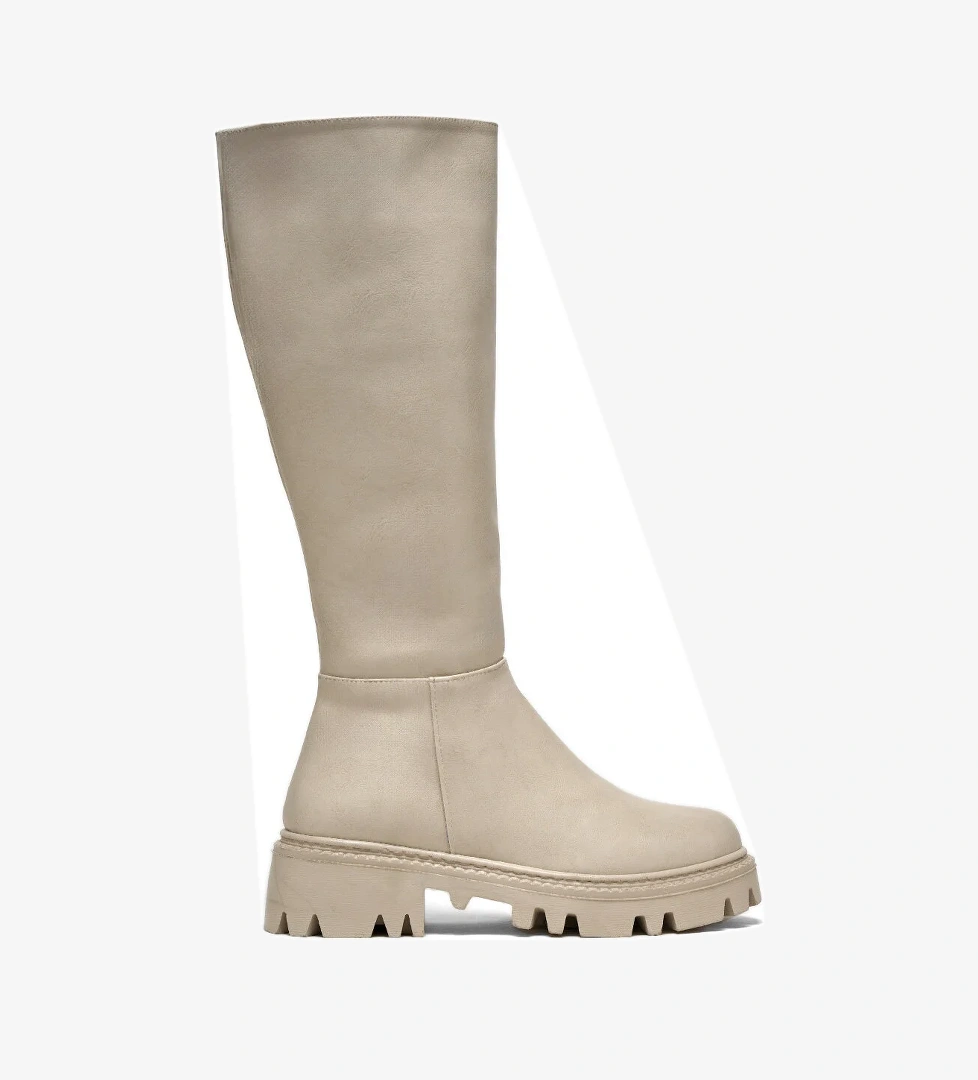 Kadın Ten Cilt Rahat Kalıp Yüksek Taban Fermuarlı Çizme - Görsel 1